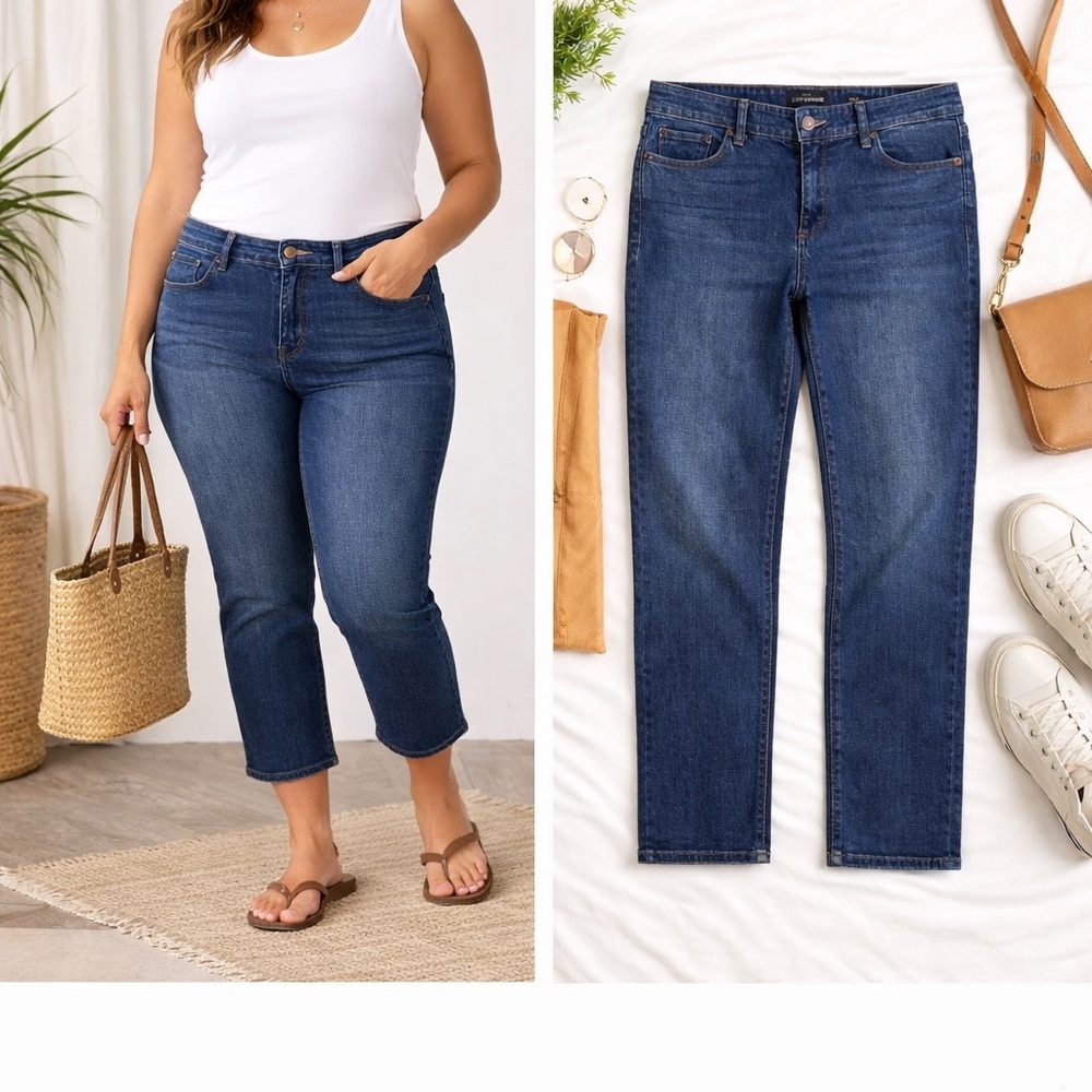 Lucky Brand Sweet Crop Jeans Size 14 / 32 Dark Wash Straight Leg Ankle Denim